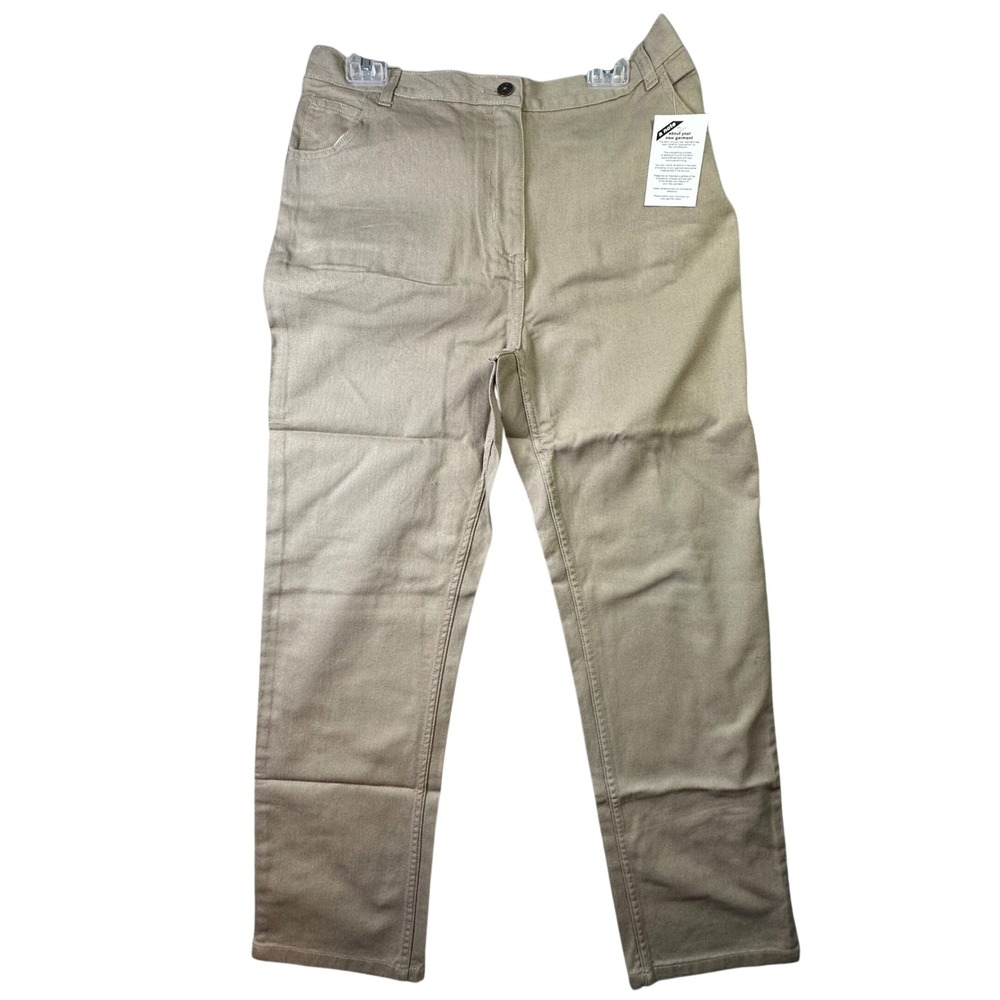 Mainstreet Blues Khaki Twill Pants Elastic‎ Back Straight Leg 14W Tan Casual NEW